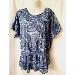 Izod blue floral Paisley sz XL semi sheer blouse